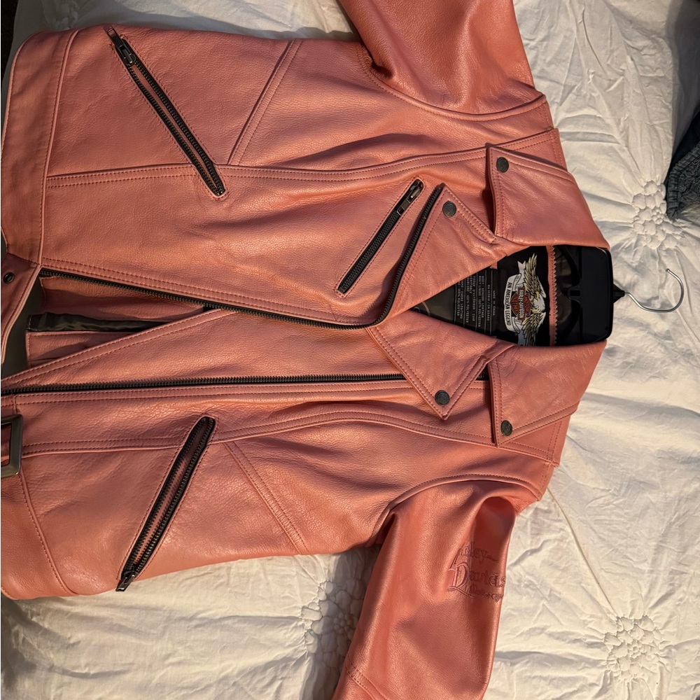 Harley-Davidson Pink Leather Moto Jacket with Zip Details